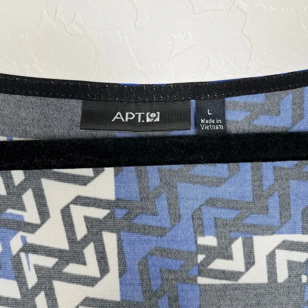 Apt 9 Women's Geometric Print Wrap‎ Stretch Dress Blue Black White Size L